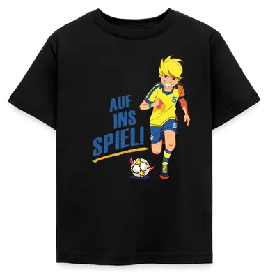 Produktbild von Spreadshirt Teufelskicker Auf Ins Spiel Kinder T-Shirt, 122/128 (7-8 Jahre), Schwarz