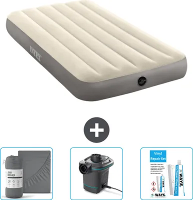 Obrázek produktu pro Intex nafukovací postel - pro 1 osobu - 99 x 191 x 25 cm - béžová - včetně prostěradla - pumpy a opravné sady
