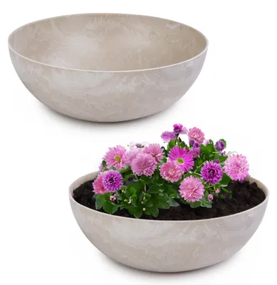 Produktbild von Runde bauchige 37 cm Pflanzschale für draussen, sand marmoriert