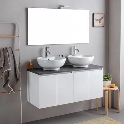 Immagine prodotto di Mobile bagno sospeso 120cm bianco legno con top antracite e specchio | Bilbao