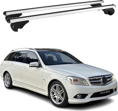 Image de Barres de toit Transversales pour Mercedes Classe C S204 2007-2014 Alu Argent