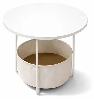Produktbild von Relaxdays Beistelltisch, runder Couchtisch, mit Stoffkorb, HD 50x45cm, Kaffeetisch Wohnzimmer, MDF & Metall, beige-creme