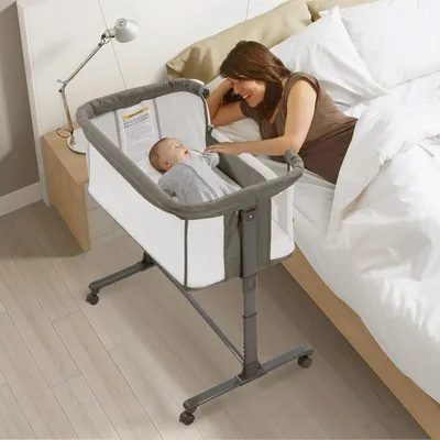 Produktbild von 3 in 1 Babybett, Baby Wiege, Baby Stubenwagen, Babybettchen, Beistellbett, Reisebett Tragbares Kinderbett (grau)