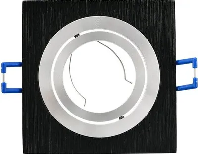 Produktbild von GU10 Einbaurahmen 35° Schwenkbar Ø75mm Bohrloch Aluminium inkl. GU10 Fassung für LED Leuchtmittel, aluminiumgebürstetes Schwarz, verstellbar,Eckig