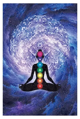Meditations-Wandteppich, Sieben Chakra, 150x100 cm, Yoga-Motiv