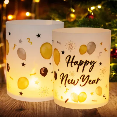12 Windlicht-Set Silvesterdeko 2026, Gold, PP, 27x10 cm