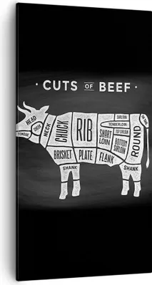 Produktbild von Bild auf Leinwand - Leinwandbild - Kuh Rindfleisch Kochen Grafik - 55x100cm - Wand Bild - Wanddeko - Leinwanddruck - Bilder - Kunstdruck - Wanddekoration - Leinwand bilder - Wandkunst - PA55x100-3156