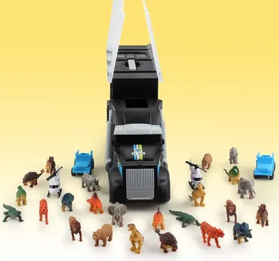 Immagine prodotto di MoFun 914 Dinosauro Modello Doppio Carico Dinosauro Rimorchio Trasporto Auto Set Giocattolo