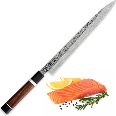 Produktbild von Wakoli Seishin Sashimi Messer I 28,5 cm Klinge aus 110 Lagen Volldamaststahl I Griff aus Wüsteneisenholz und G10 I Premium Küchenmesser in exklusiver Geschenkbox