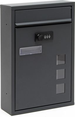 Wiltec Briefkasten anthrazit 215x320x90mm Briefkasten mit Zahlenschloss, Namensschild und Sichtfenster Postkasten aus pulverbeschichtetem Stahl