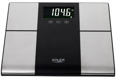 Obrázok produktu pre Analytická váha do kúpeľne Adler Ad 8165, meracia kapacita 225 kg, zobrazuje hmotnosť, percento tuku a BMI