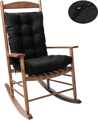 Image de (43×53 cm, noir) Coussin de chaise imperméable Set de 2 coussins de dossier Coussin de chaise à bascule Coussin d'assise avec rubans Coussin de chaise pour jardin extérieur terrasse