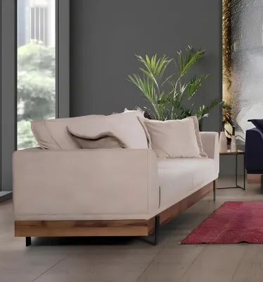Zdjęcie produktu dla Sofa do salonu 3-osobowa Beżowa Tekstylna Kanapa Meble Tapicerowane Nowoczesne Nowe