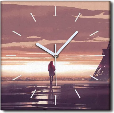 Produktbild von Coloray Uhr auf Leinwand 30x30 cm Wand Uhr Dekoration Wohnzimmer Segeltuch weiße Zeiger -Paris Eiffelturm.