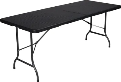 Produktbild von Perel Klapptisch, Buffettisch, Campingtisch, Picknicktisch, Rattanoptik schwarz, klappbar tragbar
