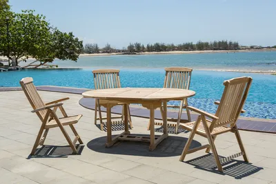 Produktbild von Möbilia Sitzgruppe 5-tlg aus Teak-Holz | 4 Armlehnstühle, 1 Tisch ausziehbar | B 0 x T 0 x H 0 cm | natur | 11020022 | Serie GARTEN