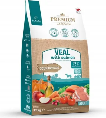 Produktbild von POKUSA - Kalbfleisch mit Lachs - 12kg - Trockenfutter für ausgewachsene Hunde