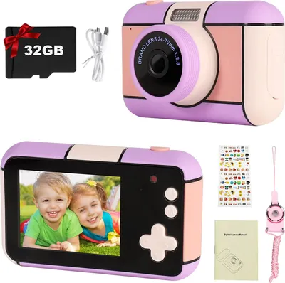 Image de Appareil photo pour enfants - Appareil photo numérique pour enfants avec grand écran 2,4 pouces 1080P HD Construit dans la carte SD 32 Go USB Rechargeable Selfie caméra pour 3 - 10 ans d'âge filles anniversaire des enfants jouets,Rose