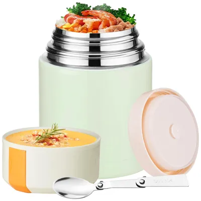 Thermoskanne 800 ml Edelstahl – Suppenbehälter mit Löffel (Grün)