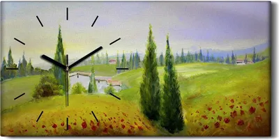 Produktbild von Wanduhr Uhr Wandbild Leinwand 60x30 Sommerliche Landschafts Malerei Bäume - schwarze Hände