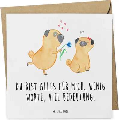 Produktbild von Mr. & Mrs. Panda Grußkarte Mops Verliebt - Weiß - Geschenk, Sprüche, Knuffig, Glückwunschkarte, Pure Liebe, Klappkarte, Hund, anlasskarte, Möpse, Freund, faltkarte