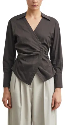 Produktbild von COMMA Damen Wickelbluse – Baumwollpopeline, tailliert, Langarm