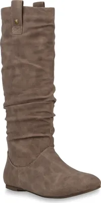 Produktbild von Mytrendshoe Damen Schlupfstiefel Warm Gefütterte Stiefel Nieten Winter Schuhe 820242, Farbe: Khaki, Größe: 38