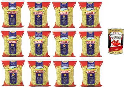 Produktbild von Divella Chifferini Rigati N°47 Hartweizengrieß Pasta Italienische Nudeln 12x500g Packung + Italian Gourmet Polpa di Pomodoro 400g