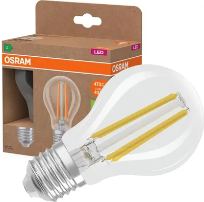 Immagine prodotto di Lampada LED OSRAM Energy Class a forma di lampadina classica, 2,2 W / 470 lm, EEK A, luce bianca fredda (4000 K), CRI 80, in vetro trasparente senza piombo, base E27, IP20, diametro 60 mm.