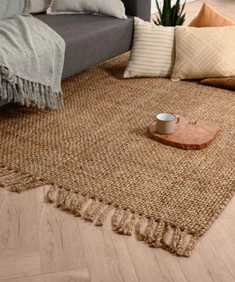 Imagen del producto de Alfombra de yute Unyqoos® Chunky – Natural, 160x230 cm, tejida a mano, 8 mm de grosor, 2 kg/m², alfombra robusta de estilo bohemio/rústico con flecos