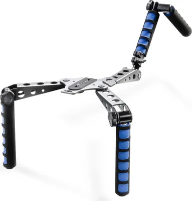 Produktbild von Walimex pro Cineast I Hand Schulter Videotripod für DSLRs - 300 x 160 x 160 mm - Ergonomisch, Anpassbar & Komfortabel - Stativ ideal für Filmaufnahmen - schwarz/blau