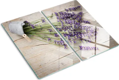 Obrázek produktu pro Kryt varné desky – Kryt na indukční desku – Ochranná skleněná deska – 2x30x52 cm– Skleněné ochranné desky na sporák –Tvrzené sklo –Levandule v květináči