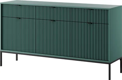 Produktbild von Sideboard Kioto 154 cm Grün & Schwarz – Rillenfront, Goldene Griffe, Soft-Close, Modern