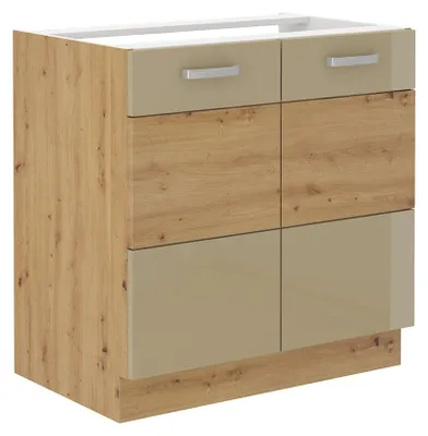Produktbild von Spülenschrank 80 Eiche Artisan + Cappuccino Hochglanz Küchenzeile Küchenblock