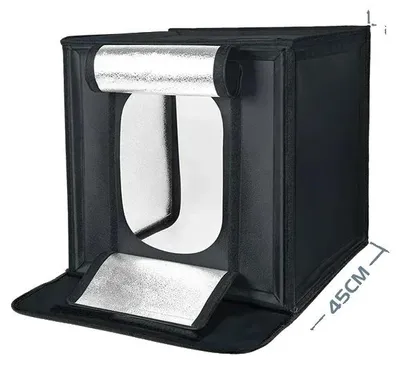 Image de Boîte lumineuse pour photos, éclairage LED, plusieurs fonds, dimensions : 45 cm x 43 cm x 43 cm