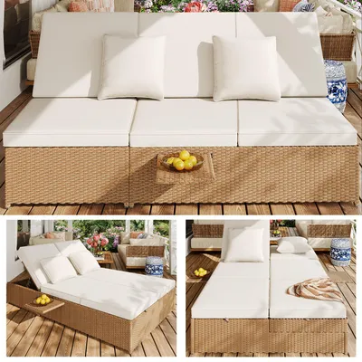 Produktbild von Doppelsessel für den Außenbereich, Rattansessel für den Außenbereich, Rattansofa, Terrassenmöbel-Set für Balkone und Gärten, weiß