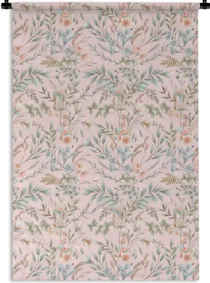 Produktbild von MuchoWow® Wandteppich Wandbehang Blumen - Muster - Rosa 120x180 cm Tapisserie Dekoration Wandtuch - Schlafzimmer - Dekorationen für das Haus