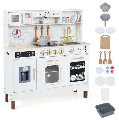 Produktbild von COSTWAY Kinderküche, Spielküche mit Herd, Mikrowelle, Spüle, Kaffeemaschine, Backofen, Eiswürfelmaschine & Spülmaschine, Puppenküche für Kinder 3+