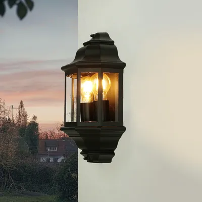 Obrázek produktu pro Nástěnná venkovní lampa IP44 černá E27 sklo hliník námořní venkovní lampa stěna zahrada dvůr