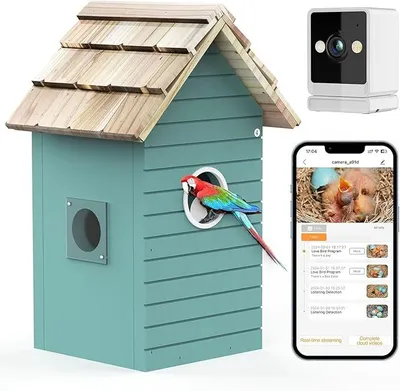 Produktbild von RAINBEAN Bird House mit Camera, 4 Millionen Pixel Outdoor-Vogelhaus-Kamera, Echtzeitbeobachtung des Nestbaus und der Brut von Vögeln, DIY, Blau
