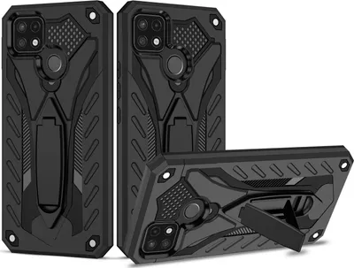 Produktbild von Mobigear Armor Stand  Realme C25Y Hülle Hardcase Backcover Stoßfest mit Ständer - Schwarz