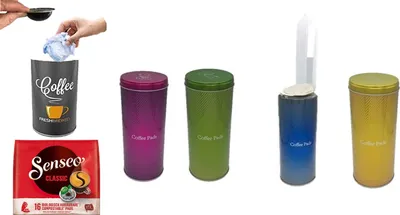 Produktbild von Senseo Classic Pad + Metallic Pad dosen + 3 Padheber + Tischabfalleimer