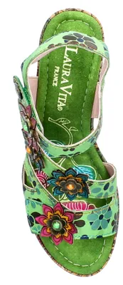 Produktbild von Laura Vita Damen Sandalette Kork Plateau Blüten Blockabsatz NELLAO 33, Größe:39 EU, Farbe:Grün