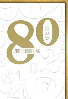 Produktbild von 80. Geburtstag Glückwunschkarte mit Briefumschlag Große Zahl in gold