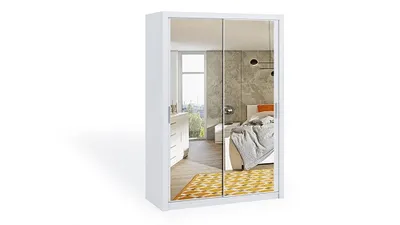 Obrázok produktu pre FurMeb24 atnkov skriˆa s posuvnmi dverami BONO 150 cm so zrkadlom, dvojdverov posuvn skriˆa (biela / biela)