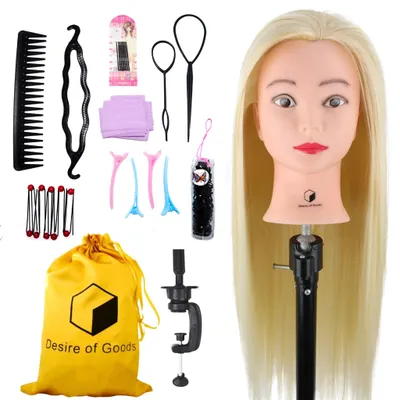 Produktbild von Desire of Goods Übungskopf Friseurkopf Weißblond – Tischklemme & Styling-Zubehör – Frisierkopf – Friseurskopf – 70 cm