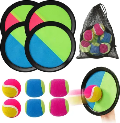 Produktbild von Ballspiel-Set mit 4 Fangscheiben, 6 Bällen (4 weich, 2 hart), Aufbewahrungstasche, für Garten und Strand