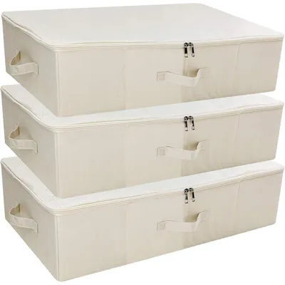 Obrázek produktu pro Skládací úložné boxy pod postel, pevné, organizéry, látkové, 3 kusy, béžové, 70x40x18 cm