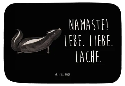 Produktbild von Mr. & Mrs. Panda Badteppich Stinktier Yoga - Schwarz - Geschenk, Lebe, Badematte, Badezimmerteppich, Liebe, Badezimmer Matte, Badvorleger, duschmatte, Raubtier, Skunk