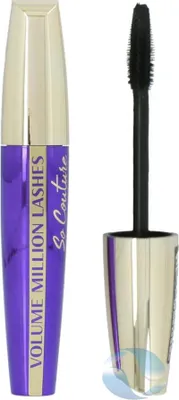 A product shot of a mascara tube and its applicator.